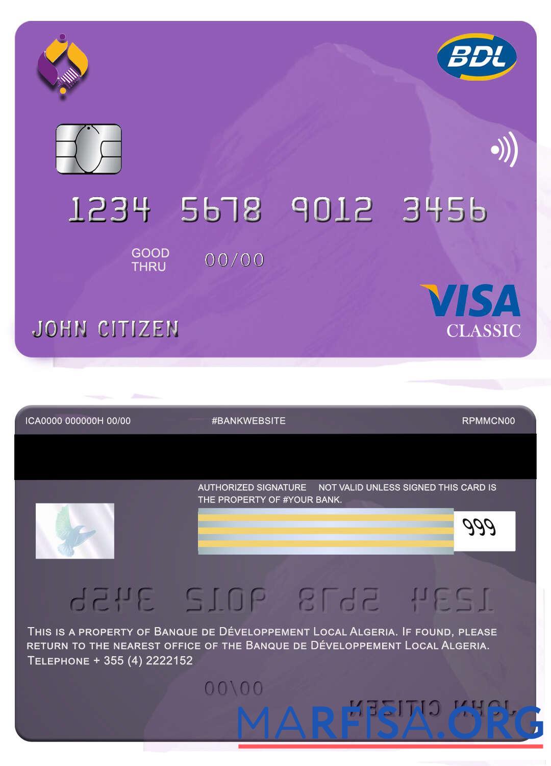 Blank Algeria Banque de developpement visa card template